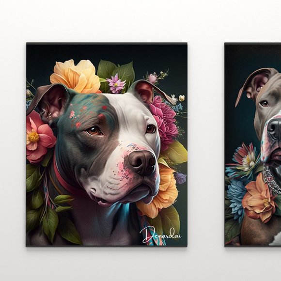 Pitbull Art- Gift for Pitbull Lovers 11x14 Print Set 2 - Picture 2 of 3